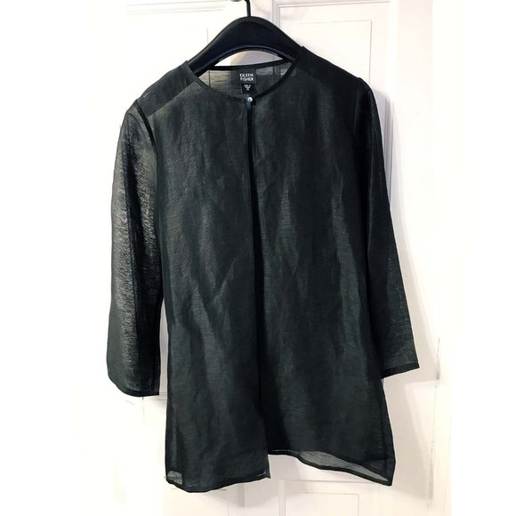 Eileen Fisher asymmetric sheer hem sleeveless dress XS black viscose jersey - Picture 10 of 10